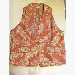 Pursuits Ltd Womens 1X‎ Coral Gold Brocade Damask Vest Blazer Maximalist Vintage